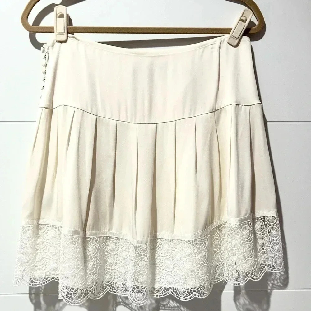 Diane von Furstenberg Belita Lace-Trim A-Line Skirt, Ivory size 10 - Picture 6 of 15
